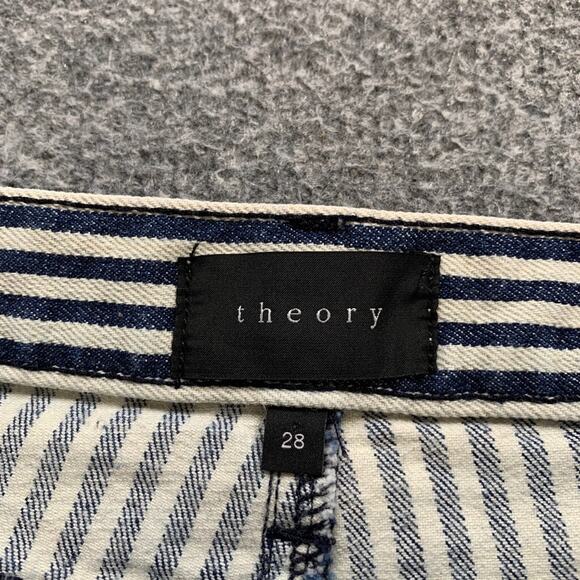 Theory Shorts Womens 28 Navy White Stripe Freeboard Mikee Zip Fly Chino Pockets - Picture 4 of 11